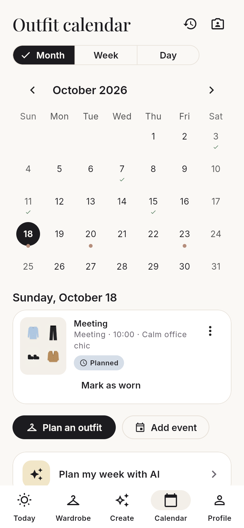 Outfit calendar